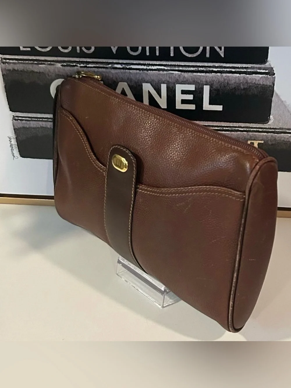 Dunhill Brown Leather Bag clutch Organizer Travel bag